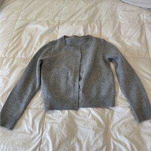 100% Viscose Grey Crewneck Cardigan Sweater - Size Small